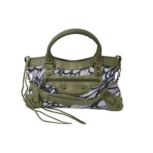 BALENCIAGA The City Floral Flower handbag leather green One Shoulder Hobo